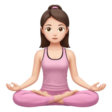 white brunette girl in light pink workout clothes with hazel eyes meditating sticker