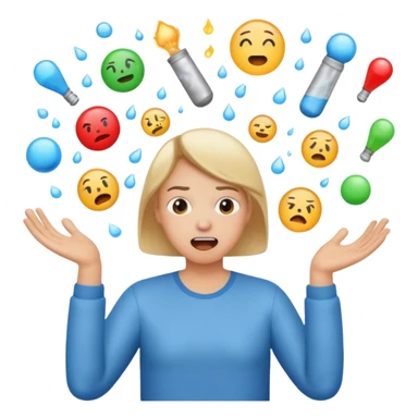 create an emoji of a gender neutral person juggling lots of work looking very stressed out sticker
