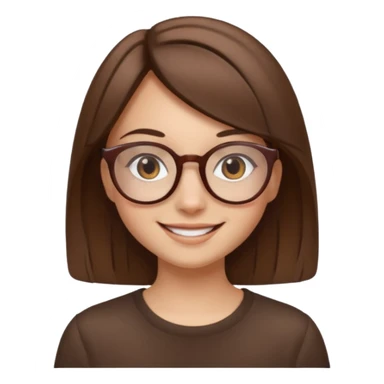 A girl with straight brown hairs and beige roundish glasses sticker