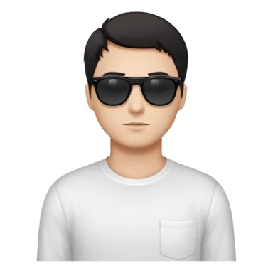 Парень в белом лонгсливе и черных прямоугольных очках солнцезащитныхс короткой стрижкой на бок темные волосы черный фон sticker