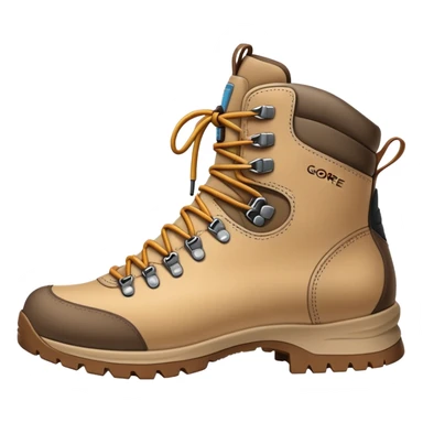 beige hiking boots with Gore-Tex waterproof technology sticker