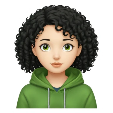 Girl with black curly hair and green hoodie  sticker