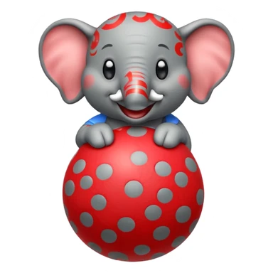 Create a cute emoji of a smiling cartoon elephant balancing a red patterned ball on its trunk sticker