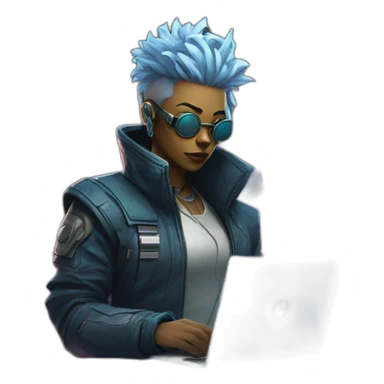 netrunner from cyberpunk with laptop in hand sticker