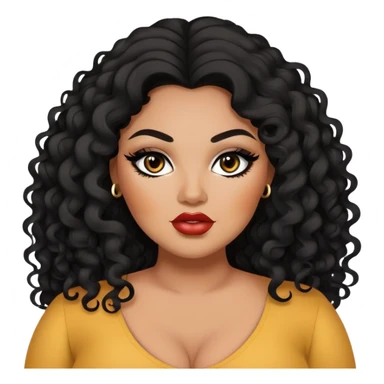 big plus size, darker tan skin, long black curly hair, baddie,pretty, makeup, lipliner, black eyeliner, long thin hair sticker