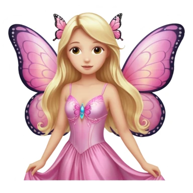 Detailed pink dress, long blonde hair, pink butterfly wings sticker