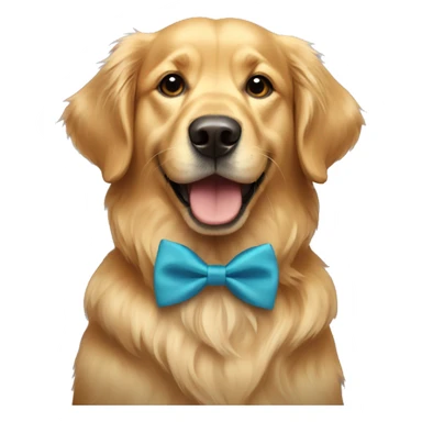 A golden retriever happy with a bow tie sticker