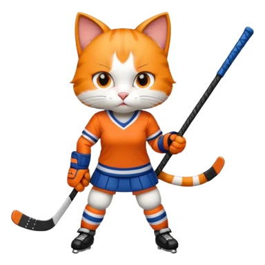 female cat hockey player with stick sticker