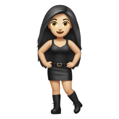 Caucasian Curvy woman with long dark straight hair wearing Mini black leather skirt hyper-realistic  sticker
