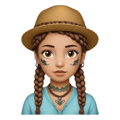 color braided girl with hat and face tattooed sticker