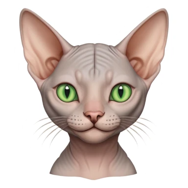 gray hairless Sphynx cat with green eyes, smiling sticker