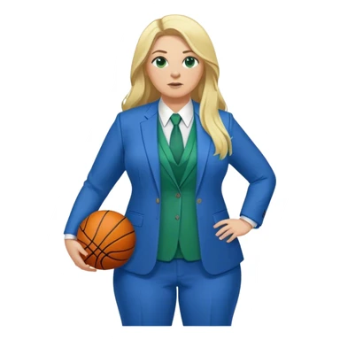 Full Body white plus size female basketball head coach with long blonde hair in a blue and green suit sticker