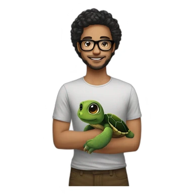 Mec brun avec lunette noir cheveux bouclés et un tatouage de tortue sticker