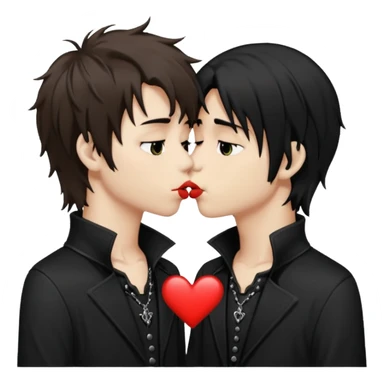 Goth Boys, one goth boy pale with shaggy brown hair the other a goth boy tan with long black hair, kissing sticker