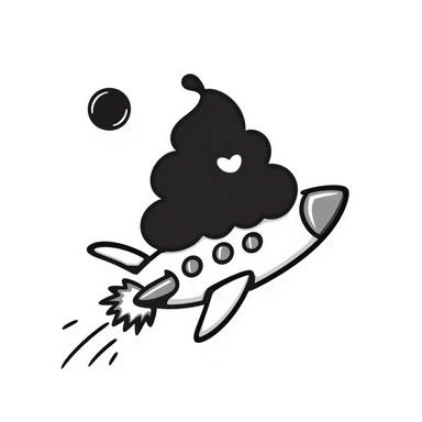 hand-drawn doodle of a turd with lipstick sitting on a rocket with the moon in the background sticker