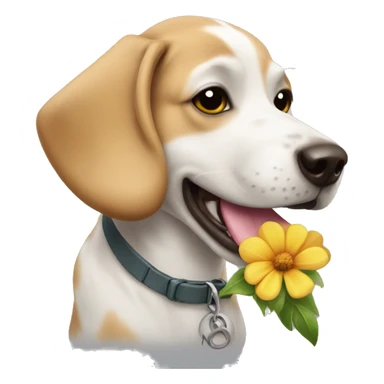 A dog with a flower in its mouth sticker