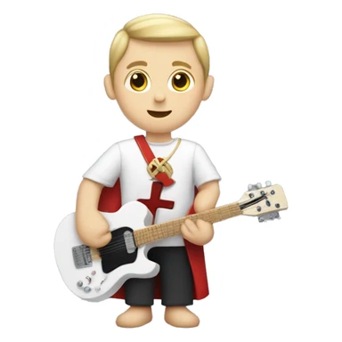 white choirboy in tunic with cross on neck and electric guitar in hand sticker