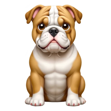 cinematic-[english bulldog]-realistic-full-body-sitting-emoji,-tail-resting-loosely-beside-its-paws,-head-tilted-dramatically,-sleek-[fawn]-fur,-simplified-yet-realistic-focused-features,-highly-detailed,-glowing-with-an-almost-sarcastic-glow sticker