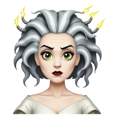 Bride of Frankenstein with tall black and white hair with lightning streaks sticker