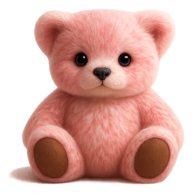 Make the teddy bear's fur a mix of realistic pink and white with soft lighting. Remove the background to make it transparent. sticker