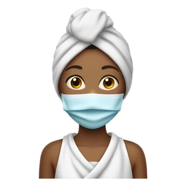 A girl with a towel on her head and a mask on her face sticker