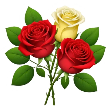 One red flower and one white flower and one small yellow rose below them in bouquet  sticker