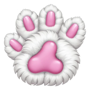 white fluffy paw, view from the top, pink nails, cute sticker