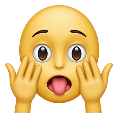 an emoji with wide eyes their tongue￼ out and hands in front of its face like it's uncovering its face sticker
