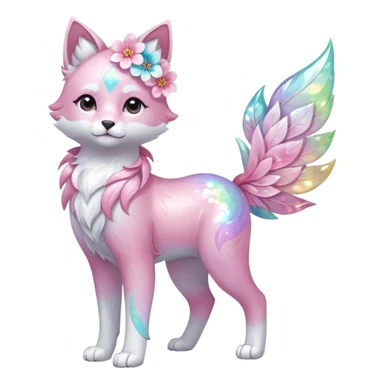 Multicolored sparkly shiny fantasy pastel iridescent light pale cute adorable pretty feminine elegant realistic floral exotic marble-Sakura-Falvie-Fionbri-fursona, full body sticker