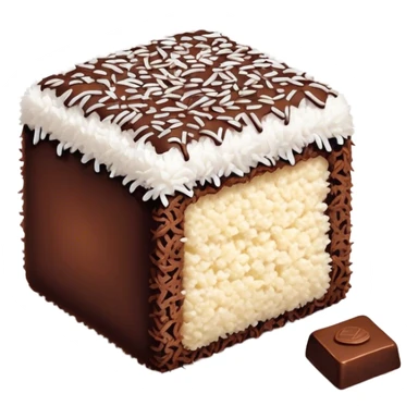 cinematic-realistic-lamingtons-dessert-emoji,-depicted-as-soft-sponge-squares-coated-in-chocolate-on all 4 sides with coconut sprinkled on all side-rendered-with-mouth‚watering-detail-and-vibrant-lighting sticker