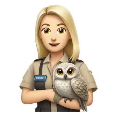 female caucasian zookeeper holding an owl on the glove sticker