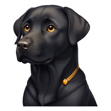 Cinematic Noble Black Labrador Portrait Emoji, Poised and regal, with a robust, muscular build and a sleek, shiny pure black Fur, deep-set soulful brown eyes, Simplified yet sharp and sophisticated features, highly detailed, glowing with a soft, dignified glow, high shine, intelligent and gentle, stylized with an air of confidence, focused and attentive, soft glowing outline, capturing the essence of a watchful and loving companion, so majestic it feels as though it could bound out of the screen with effortless authority! sticker