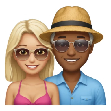 Black man salt n pepper hair smiling with blonde in love on beach sticker