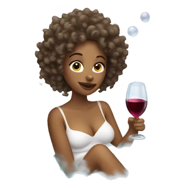 White Woman with curly hair drinking wine in a bubble bath sticker