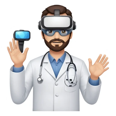 man doctor with dark brown hair and beard wearing virtual reality headset sticker