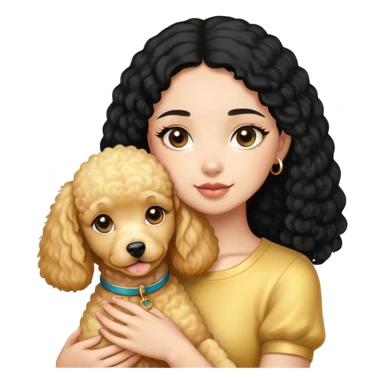 Black hair girl wiht golden pudel dog sticker
