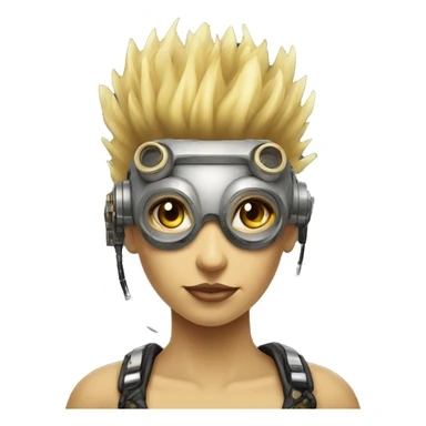 Light yellow Mohawk hair female cyborg head, tan skin, steampunk goggles and circuits sticker