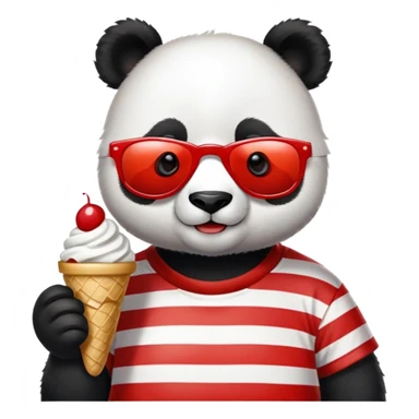Panda with sunglasses that eat an ice cream with a red and white t-shirt sticker