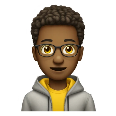 teen boy with short goatee, buss cut, big eyes, glasses and big nose with yellow hoodie sticker
