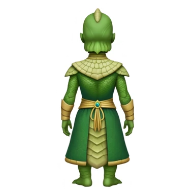 reptilian humanoid in ancient outfit, back view sticker