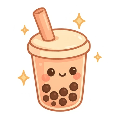 chibi sticker-style bubble tea with sparkles, cute and exaggerated sticker