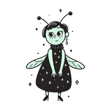 Mint green woman bee character with diamond decorations, rhinestone jewelry, and glittery sparkly details sticker