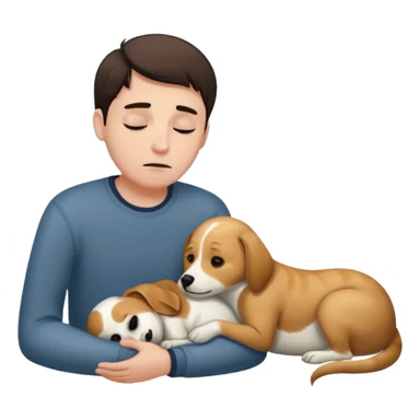 Dead pet with a sad master next to it sticker