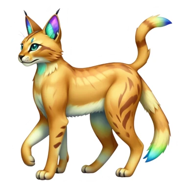 An iridescent transparent luminescent colorful lynx-caracal-serval-fakemon-Digimon-creature-hybrid sticker