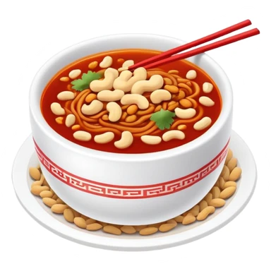 Chongqing Xiaomian with red spicy broth and peanuts, simplified emoji style with bold outlines and bright colors, cartoon style hot Sichuan street noodles sticker
