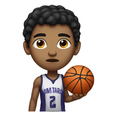 Boy with a basketball serious, black hair, black eyes sticker