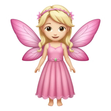 fairy with blonde hair, pink wings and long dress, happy, chibi full body sticker