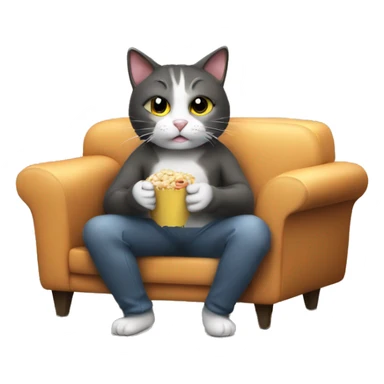 A cat sitting and watching TV while eating popc sticker