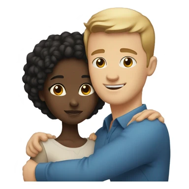 black girl with short hair and white guy with blue eyes hugging sticker