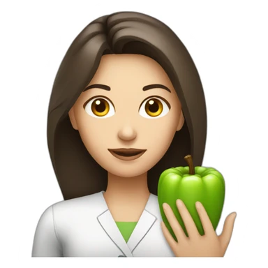 brunette female nutritionist with food sticker